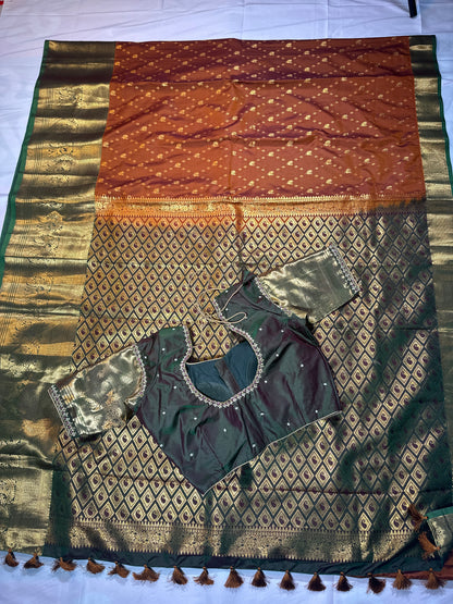 Royal Blue Kanjivaram Semi Silk Saree with Embroidered Blouse | Wedding & Festive Ethnic Wear