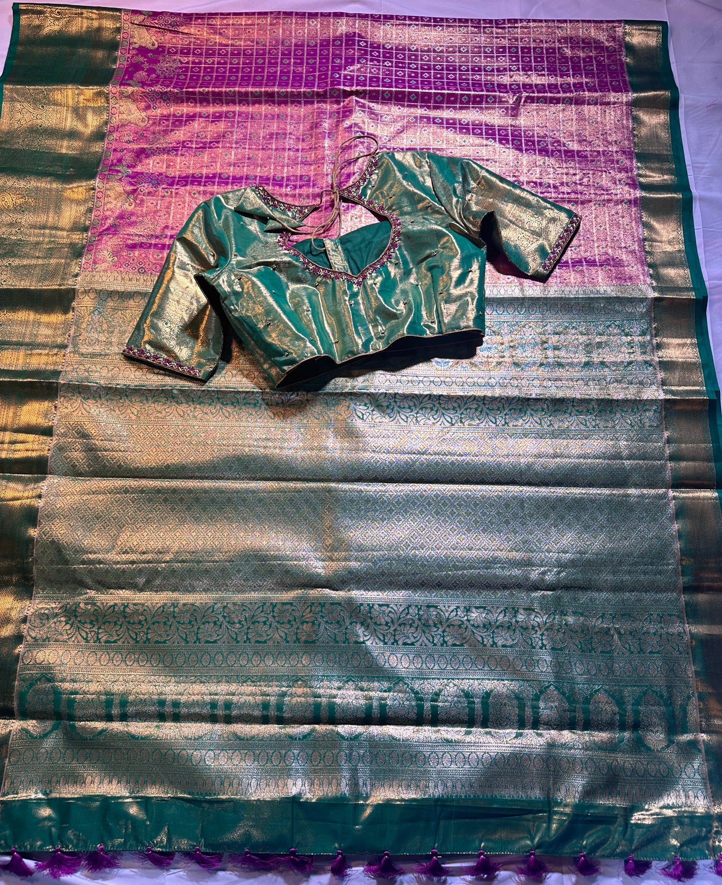 Luxury Look Permium Kanjivaram Semi Silk Saree | Embellished Blouse for Weddings & Celebrations