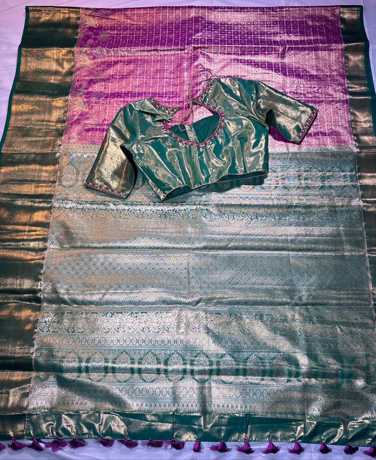 Luxury Look Permium Kanjivaram Semi Silk Saree | Embellished Blouse for Weddings & Celebrations