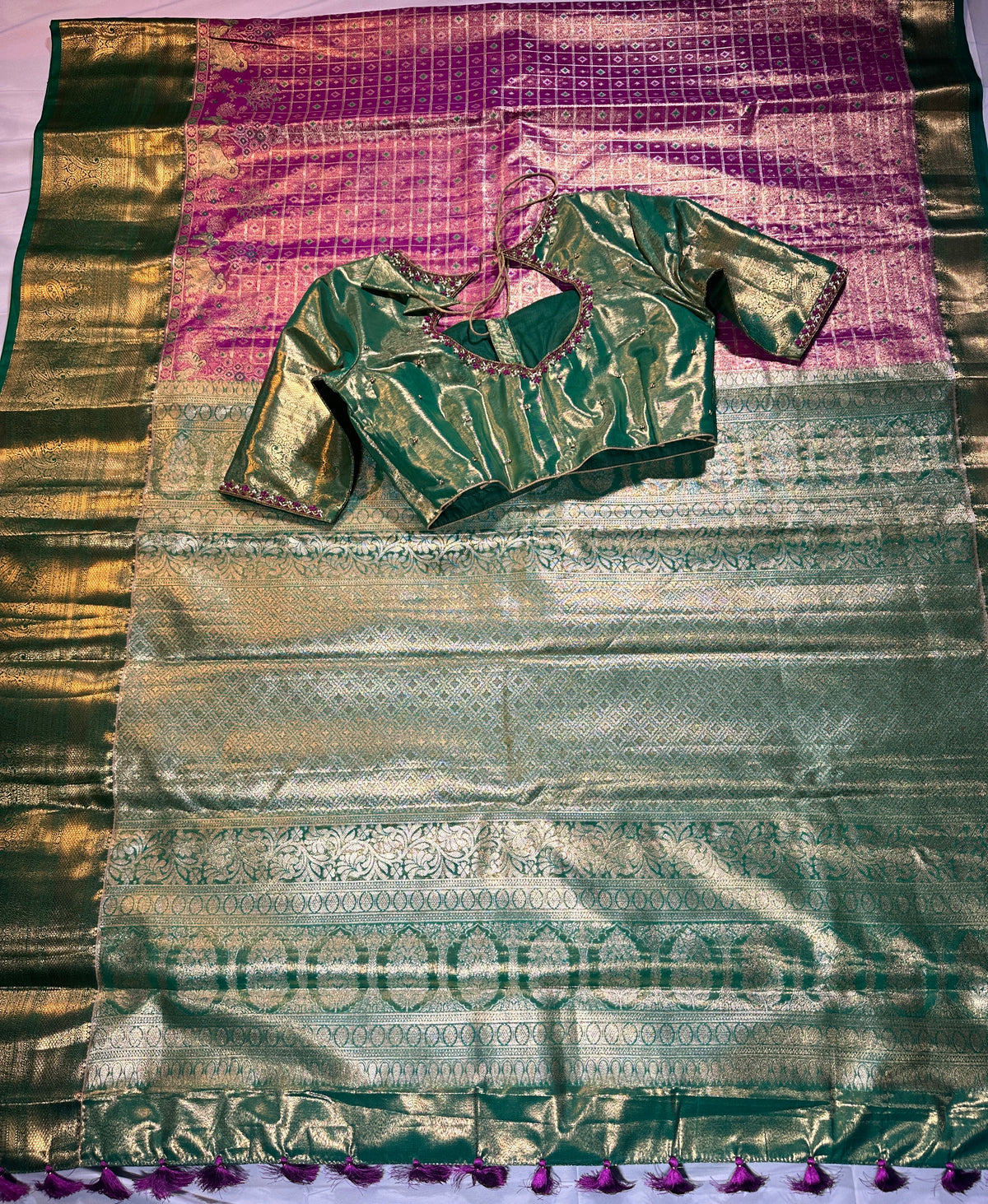 Luxury Look Permium Kanjivaram Semi Silk Saree | Embellished Blouse for Weddings & Celebrations
