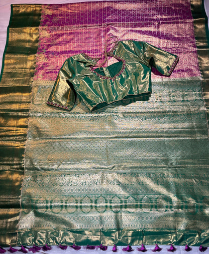 Luxury Look Permium Kanjivaram Semi Silk Saree | Embellished Blouse for Weddings & Celebrations