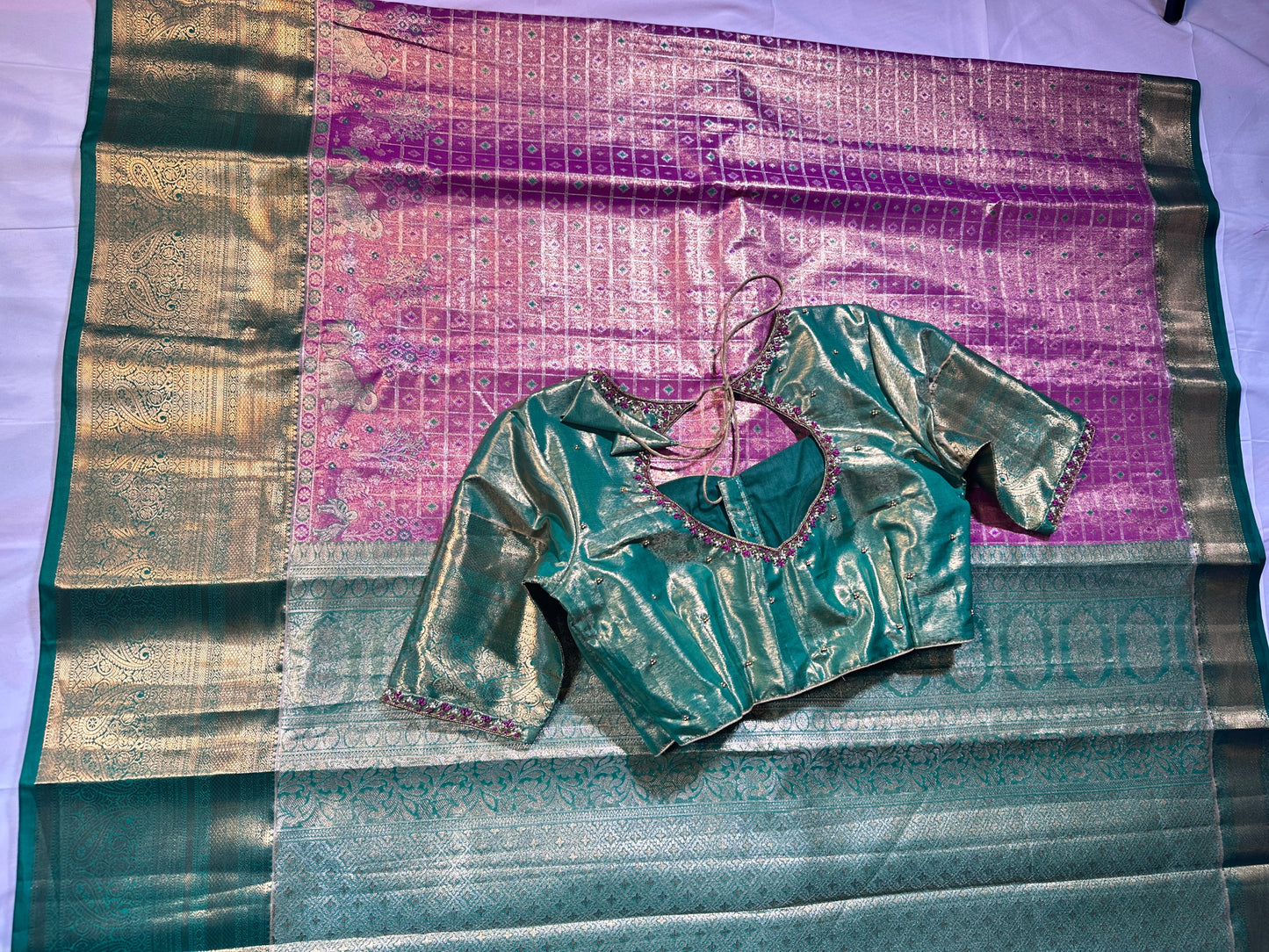 Luxury Look Permium Kanjivaram Semi Silk Saree | Embellished Blouse for Weddings & Celebrations