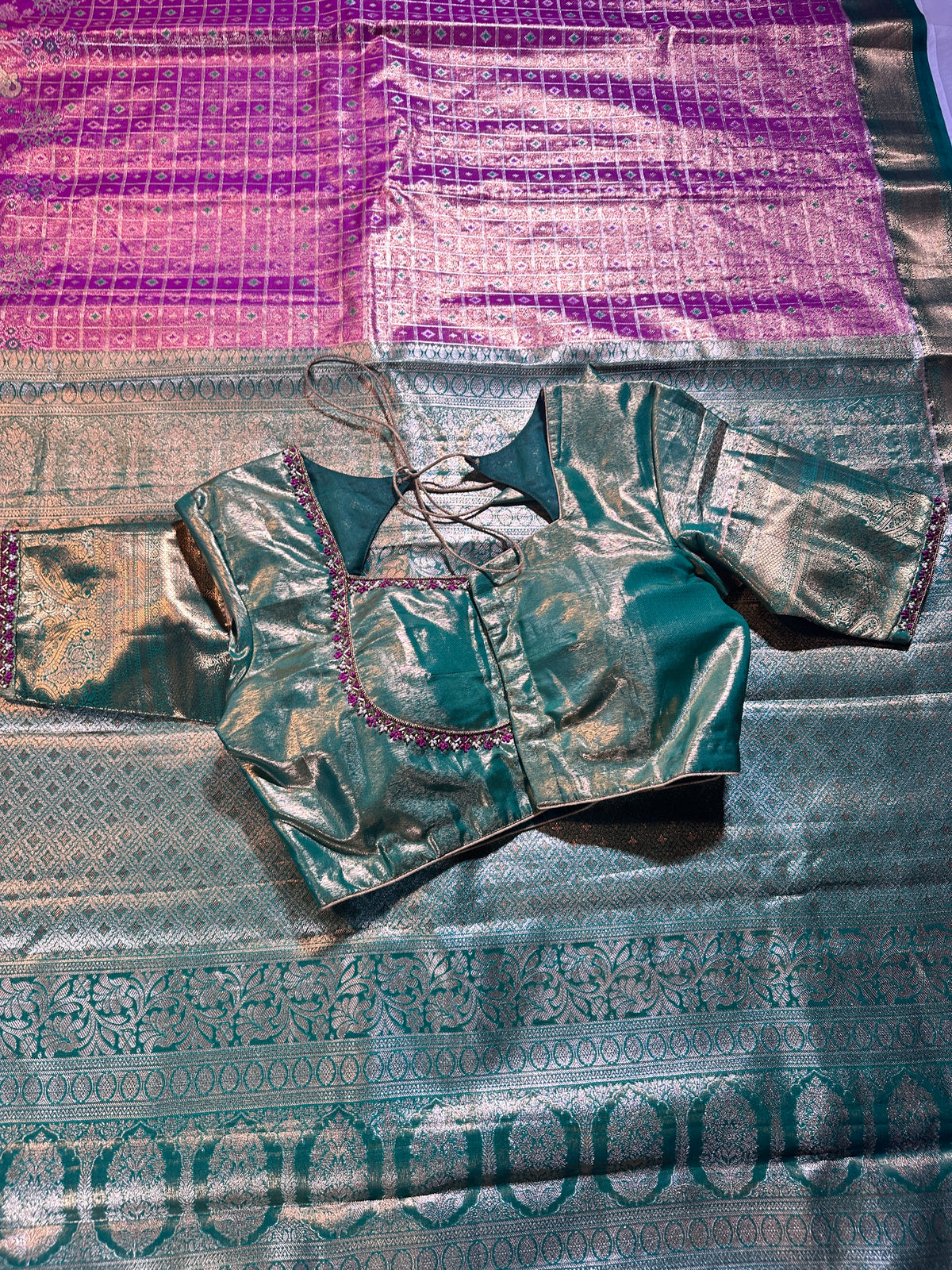 Luxury Look Permium Kanjivaram Semi Silk Saree | Embellished Blouse for Weddings & Celebrations