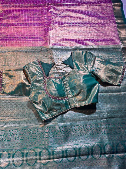 Luxury Look Permium Kanjivaram Semi Silk Saree | Embellished Blouse for Weddings & Celebrations