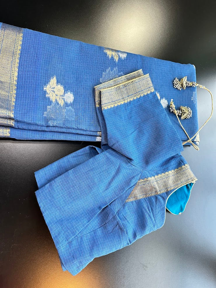 Pure Kota Cotton Saree with Stitched Blouse Shipping from USA Lightweight Traditional Indian Saree