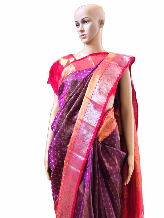 Kuppadam Pattu Silk Handloom Saree in Dark Wine with Red Kasavu Border
