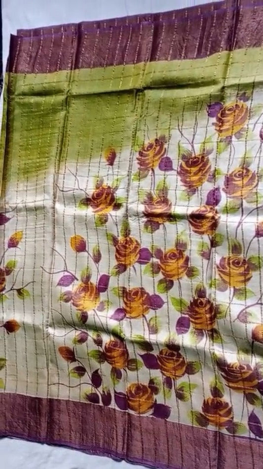 Pure Tussar Handloom Silk Saree Green