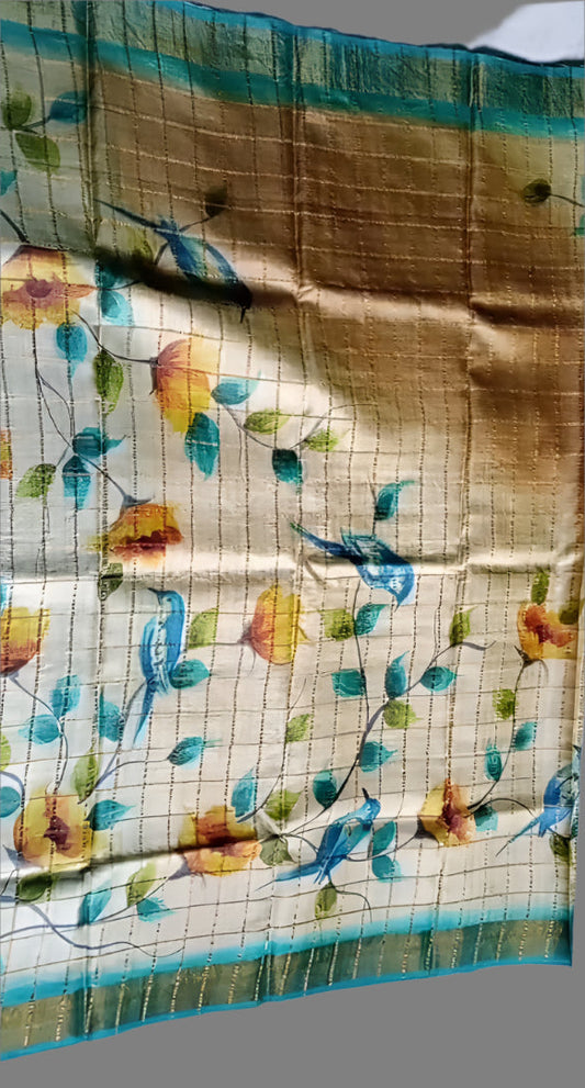 Pure Tussar Handloom Silk Saree Blue