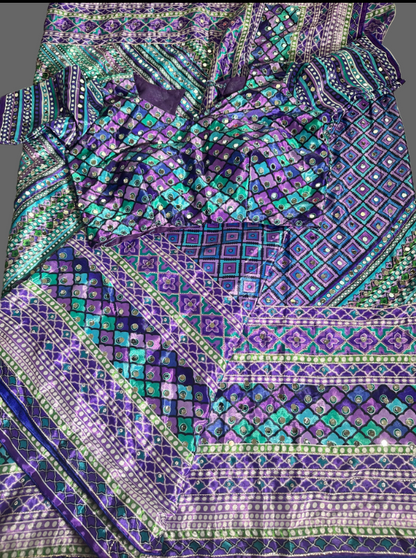 Mirror Work Chinon Silk  Saree | Ready to Wear Saree | Ships from USA|  weddings, parties &amp; festive occasions Saree