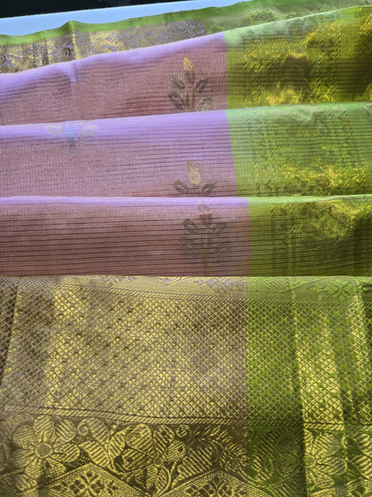 Pure Silk Handloom Saree with Stitched Blouse in Baby Pink with Green Contrast Border – Festive Wear Party Wear Saree USA
