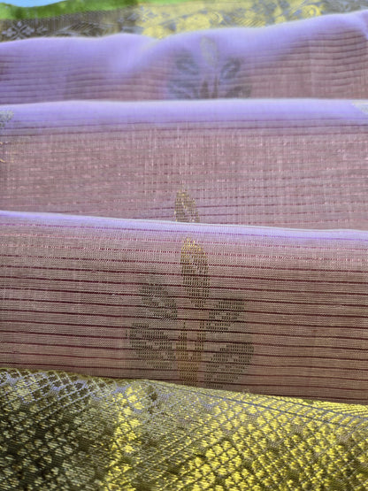 Pure Silk Handloom Saree with Stitched Blouse in Baby Pink with Green Contrast Border – Festive Wear Party Wear Saree USA