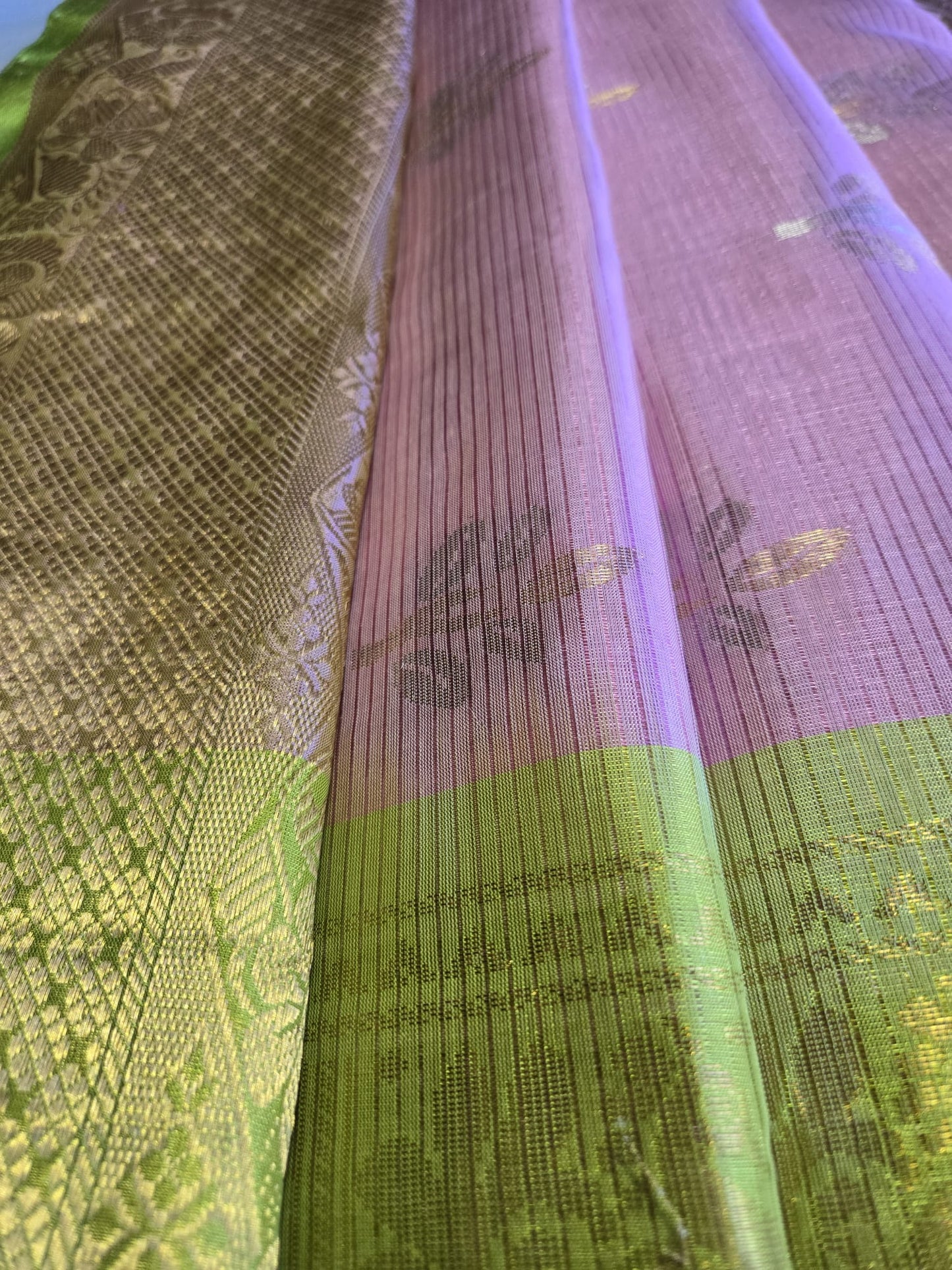 Pure Silk Handloom Saree with Stitched Blouse in Baby Pink with Green Contrast Border – Festive Wear Party Wear Saree USA