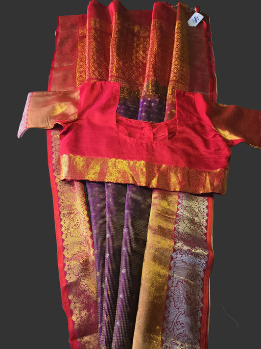 Handloom Pure Silk Saree with Stitched Blouse Dual tone buy from USA in Dark Wine with Red Kasavu Border – Rich Traditional Attire for Festive Occasions