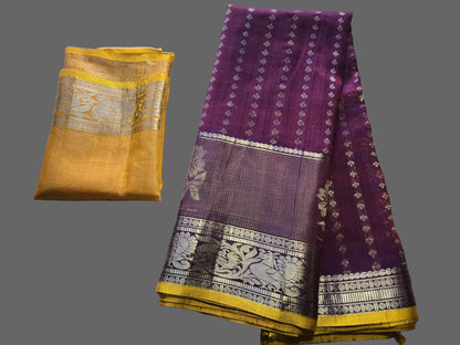 Pure Silk Handloom Saree in Maroon with Yellow Contrast Border – Traditional Silk Saree for Weddings & Festivals