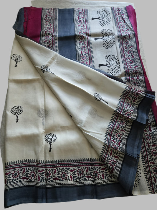 Pure Jari Tussar Handloom Silk Saree white