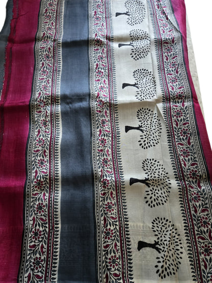 Pure Jari Tussar Handloom Silk Saree white
