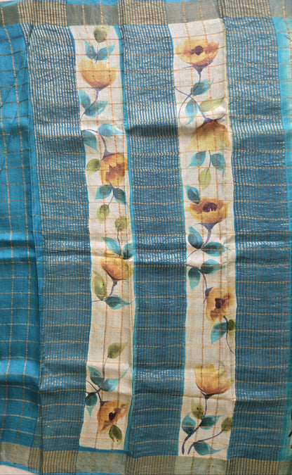 Pure Tussar Handloom Silk Saree Blue