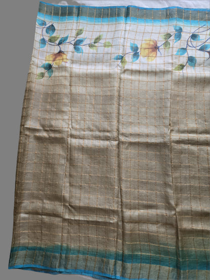 Pure Tussar Handloom Silk Saree Blue