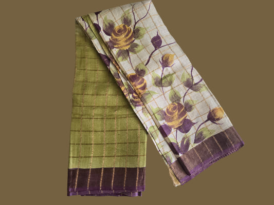 Pure Tussar Handloom Silk Saree Green