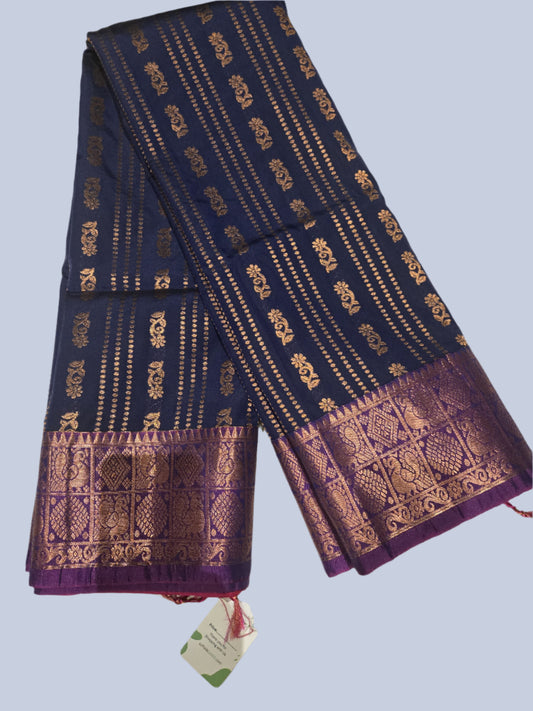 Elegant Semi Soft Silk Saree | Buttis Work & Contrast Pallu Online