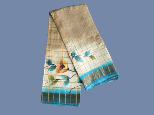 Pure Tussar Handloom Silk Saree Blue