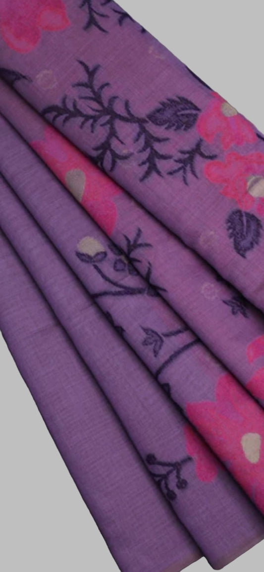 Lavender Munga Cotton Saree with Thread Woven Buttas – Lightweight & Elegant