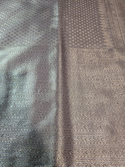 Premium  Pure Tissue Brocade Saree in Bridal Grey with Zari Work & Matching Pallu | Soft Silk Saree  USA