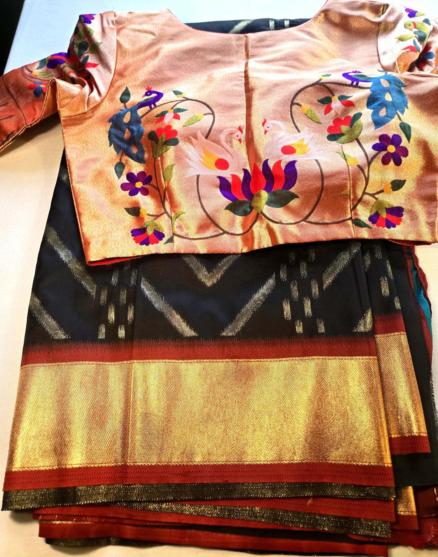 Soft Silk Banarasi Saree with Zari Design & Embroidery Stitched Blouse. Weaving Pallu – Ships from USA – Traditional Silk Saree for Weddings & Festivals-Red Saree