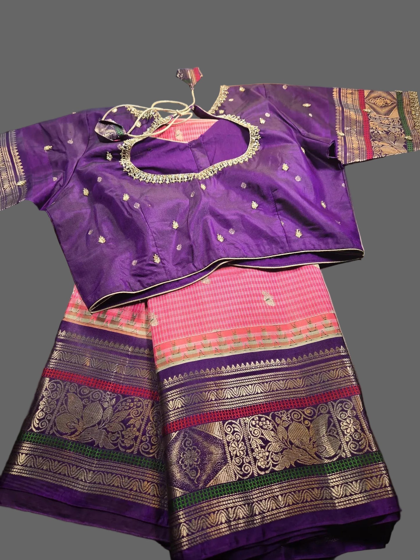Handloom Pure Gadwal Pure Silk Saree with Designer Maggam Work Ready-to-Wear Blouse | USA Shipping