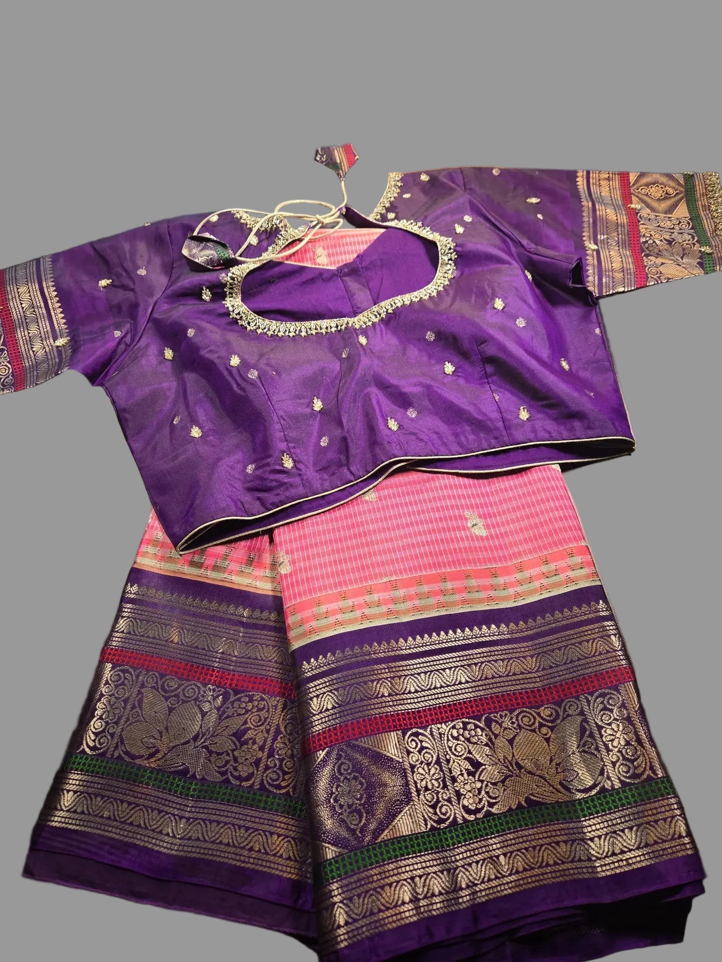 Handloom Pure Gadwal Pure Silk Saree with Designer Maggam Work Ready-to-Wear Blouse | USA Shipping