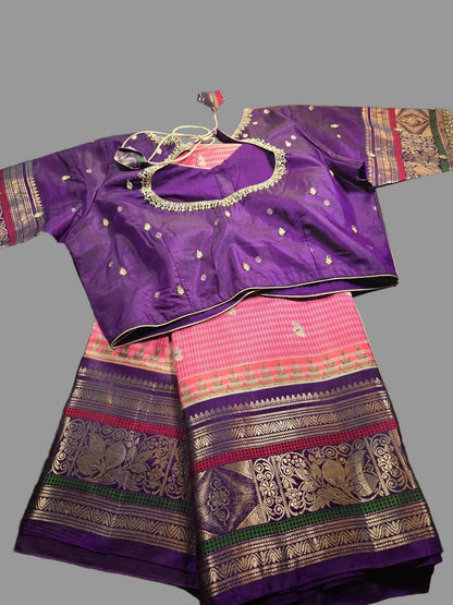 Handloom Pure Gadwal Pure Silk Saree with Designer Maggam Work Ready-to-Wear Blouse | USA Shipping