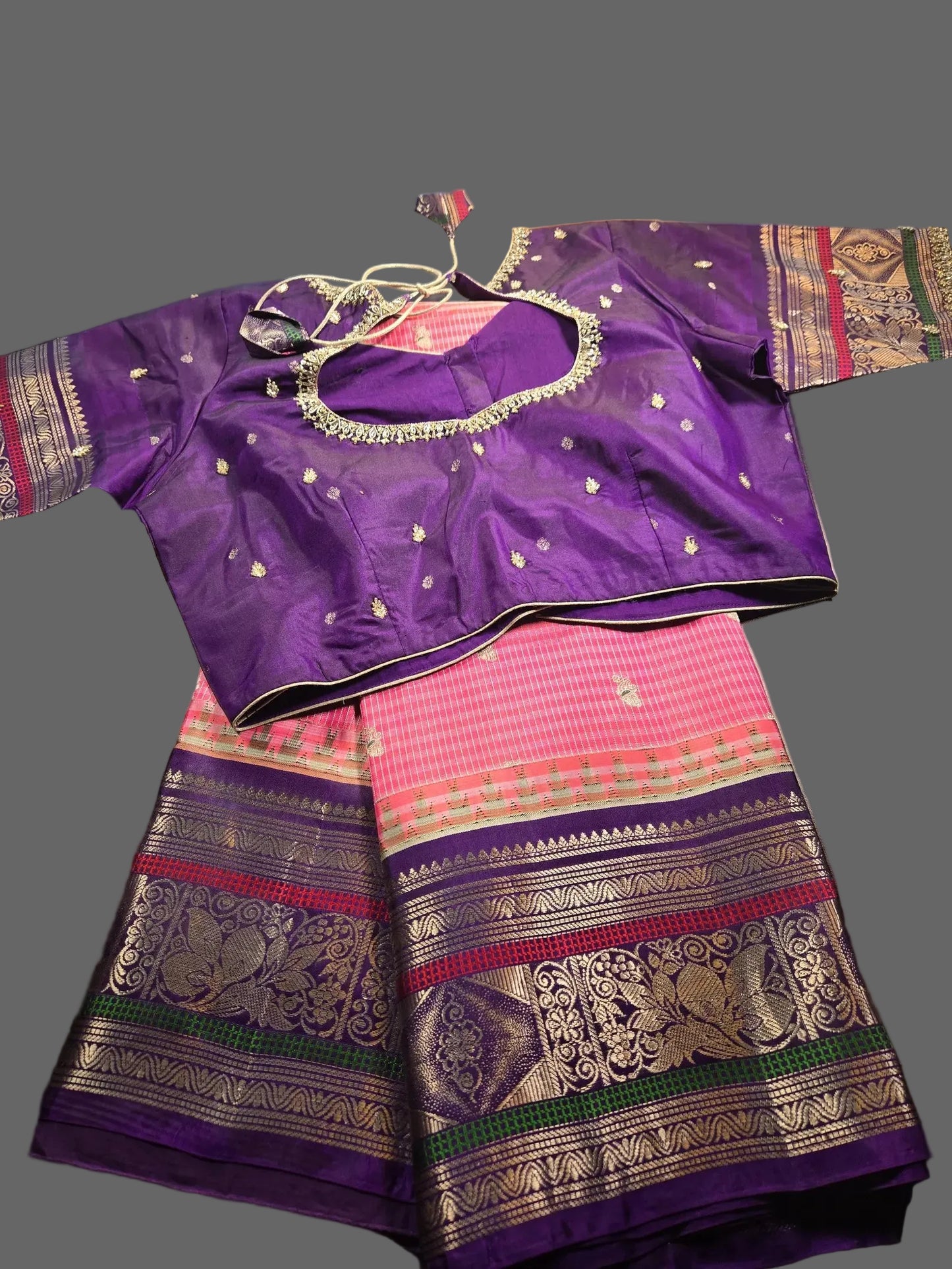 Handloom Pure Gadwal Pure Silk Saree with Designer Maggam Work Ready-to-Wear Blouse | USA Shipping