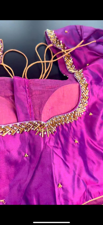 Kanchipuram Silk Saree + Stitched Maggam Work Blouse | Ready to wear Saree Blouse USA