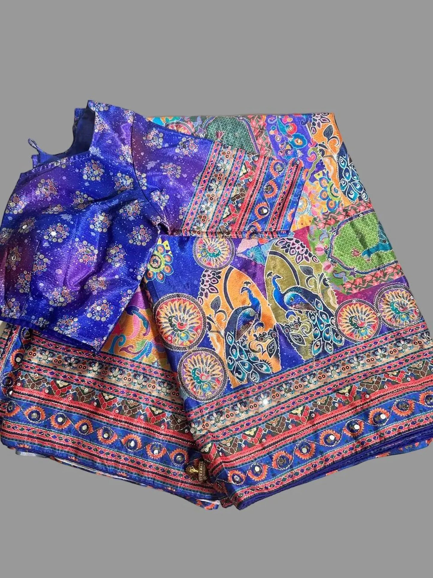 Mirror Work Chinon Silk Saree | Ready to Wear Saree | Ships from USA|  Party Wear (Copy)