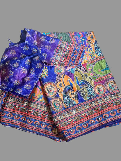 Mirror Work Chinon Silk Saree | Ready to Wear Saree | Ships from USA|  Party Wear (Copy)