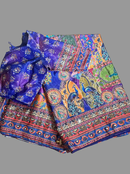 Mirror Work Chinon Silk Saree | Ready to Wear Saree | Ships from USA|  Party Wear (Copy)