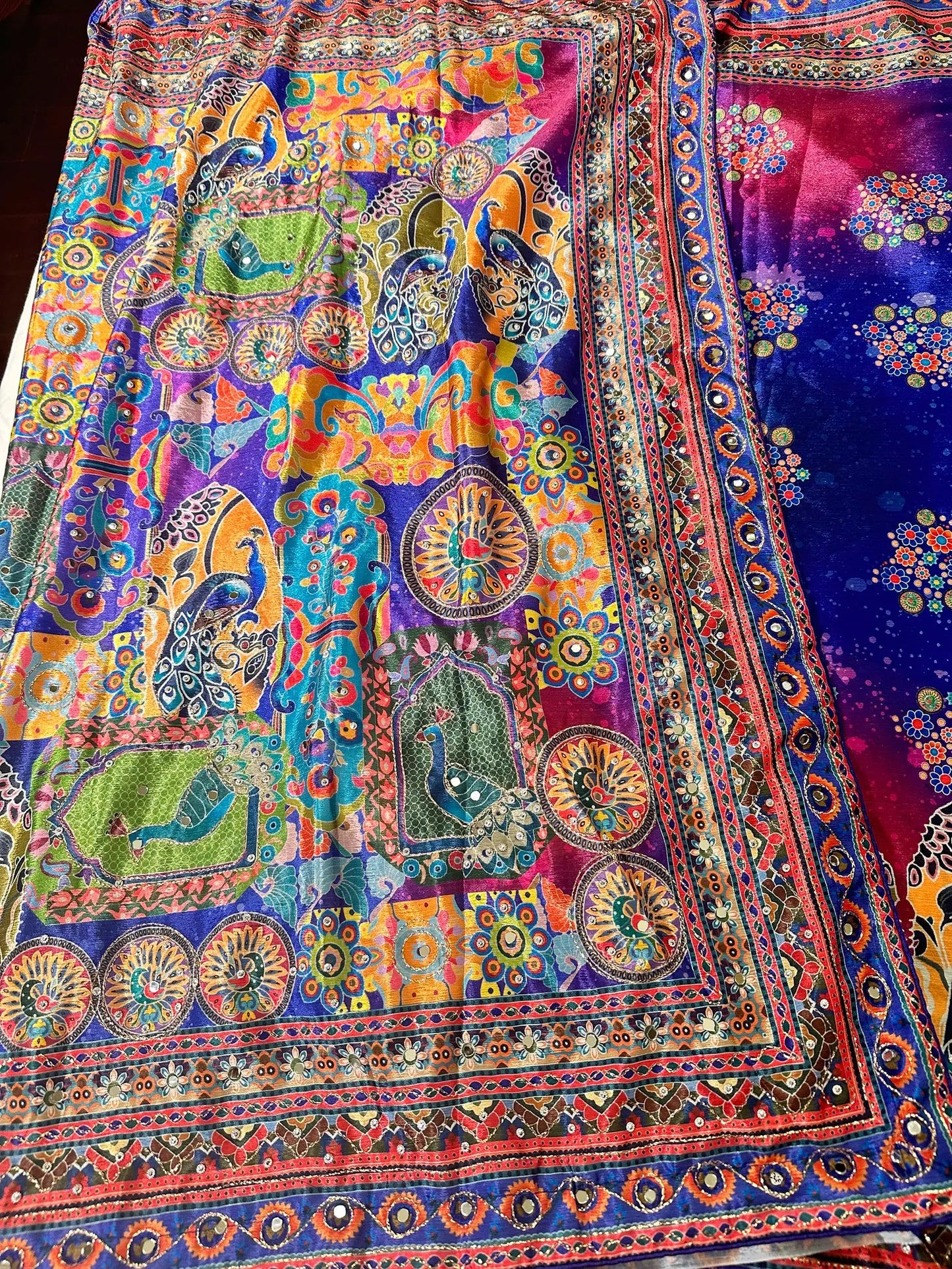 Mirror Work Chinon Silk Saree | Ready to Wear Saree | Ships from USA|  Party Wear (Copy)