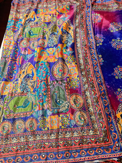 Mirror Work Chinon Silk Saree | Ready to Wear Saree | Ships from USA|  Party Wear (Copy)