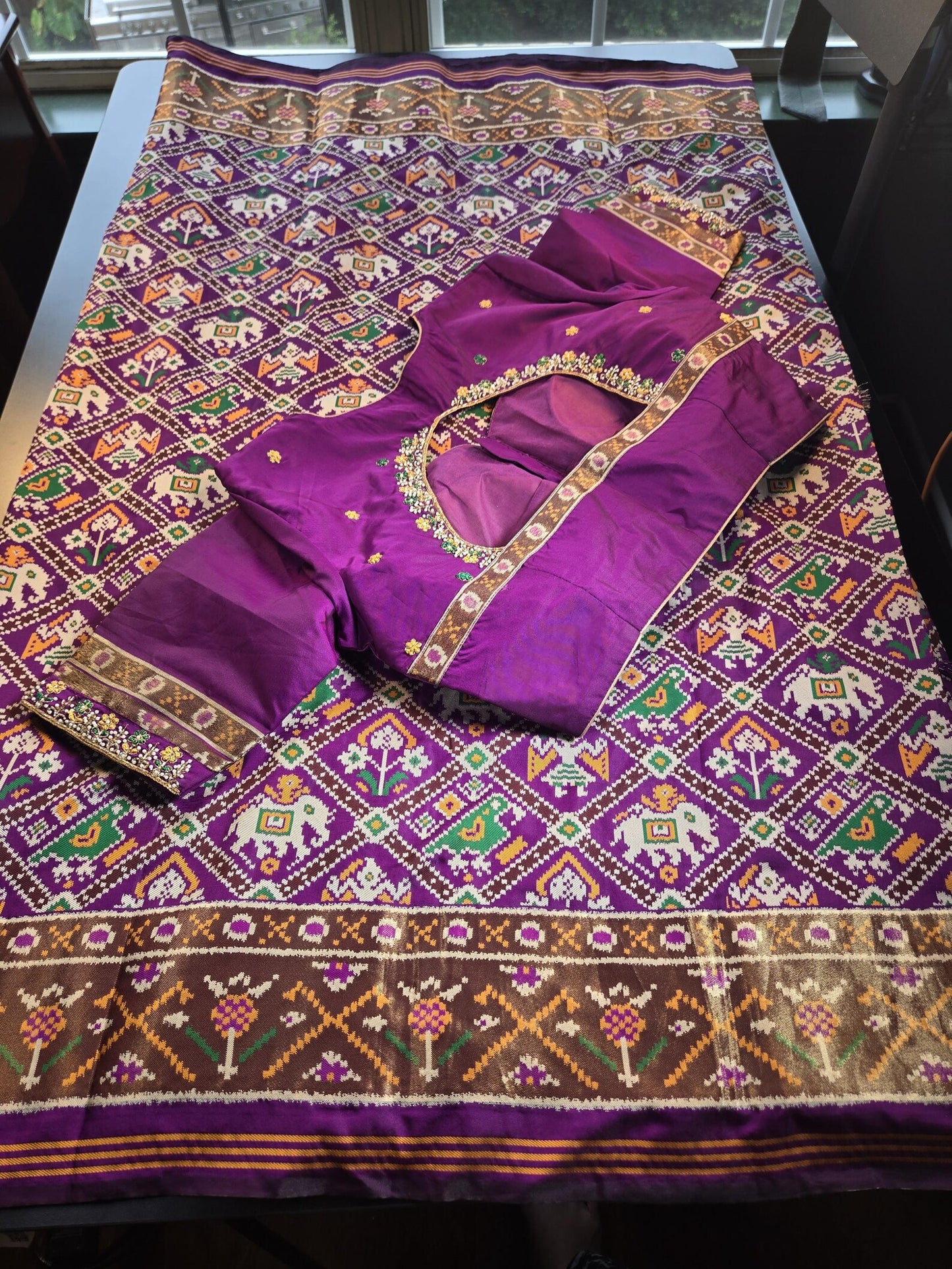 Patan Patola Soft Silk Weaving Saree Purple  | Authentic Handloom Indian Wedding Festive Wear with Stitched Blouse | Party Wear | Stitched Blouse (Copy)