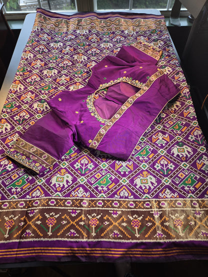 Patan Patola Soft Silk Weaving Saree Purple  | Authentic Handloom Indian Wedding Festive Wear with Stitched Blouse | Party Wear | Stitched Blouse (Copy)
