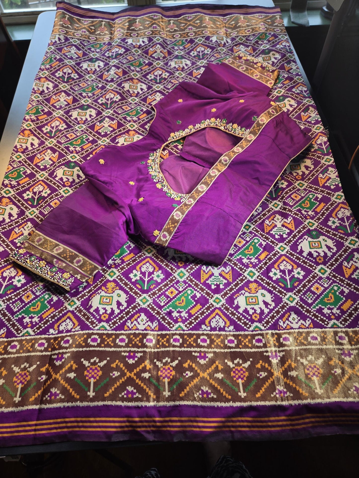 Patan Patola Soft Silk Weaving Saree Purple  | Authentic Handloom Indian Wedding Festive Wear with Stitched Blouse | Party Wear | Stitched Blouse (Copy)