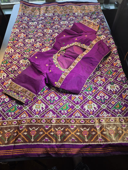 Patan Patola Soft Silk Weaving Saree Purple  | Authentic Handloom Indian Wedding Festive Wear with Stitched Blouse | Party Wear | Stitched Blouse (Copy)