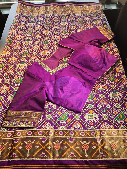 Patan Patola Soft Silk Weaving Saree Purple  | Authentic Handloom Indian Wedding Festive Wear with Stitched Blouse | Party Wear | Stitched Blouse (Copy)