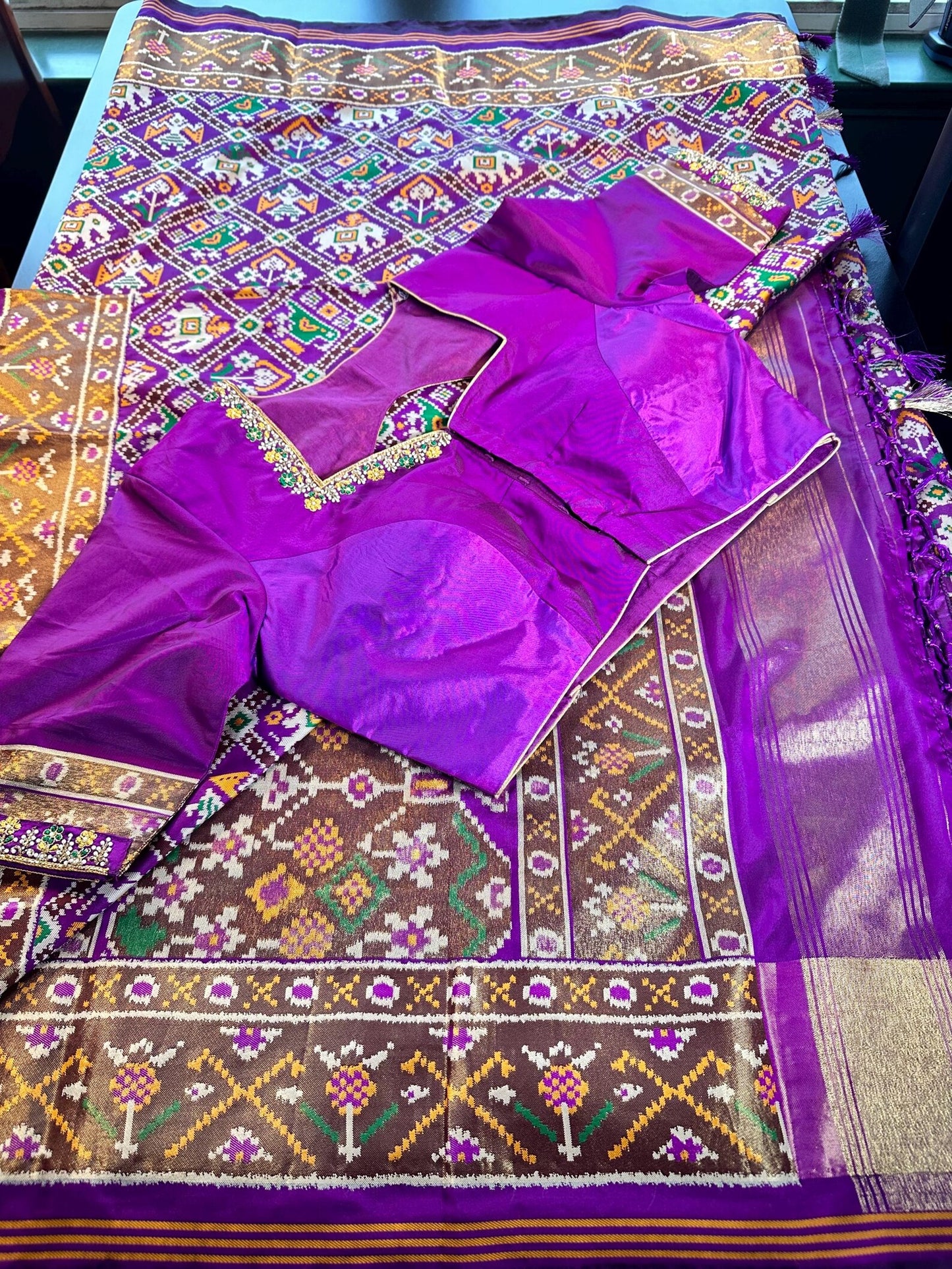 Patan Patola Soft Silk Weaving Saree Purple  | Authentic Handloom Indian Wedding Festive Wear with Stitched Blouse | Party Wear | Stitched Blouse (Copy)