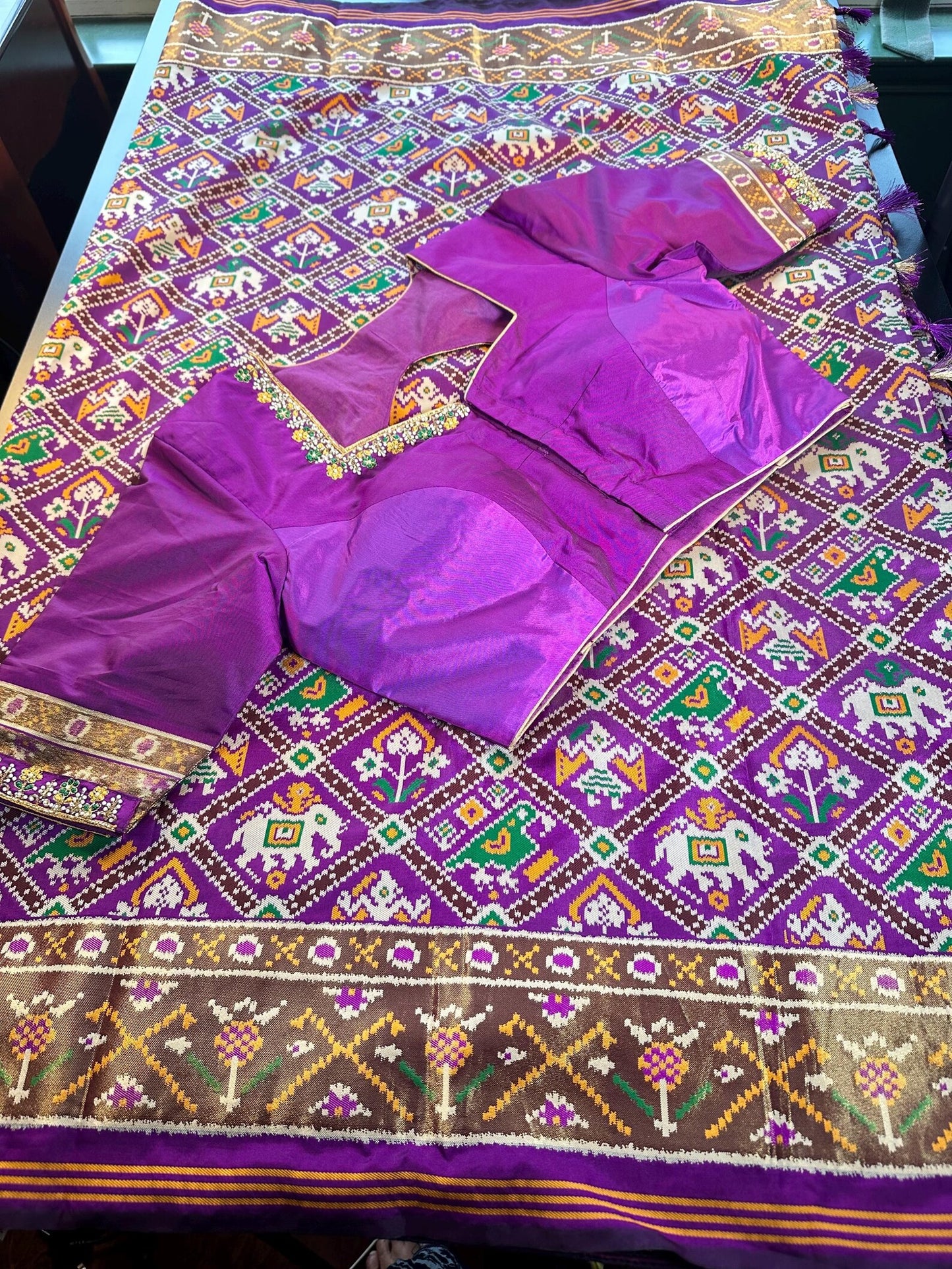 Patan Patola Soft Silk Weaving Saree Purple  | Authentic Handloom Indian Wedding Festive Wear with Stitched Blouse | Party Wear | Stitched Blouse (Copy)