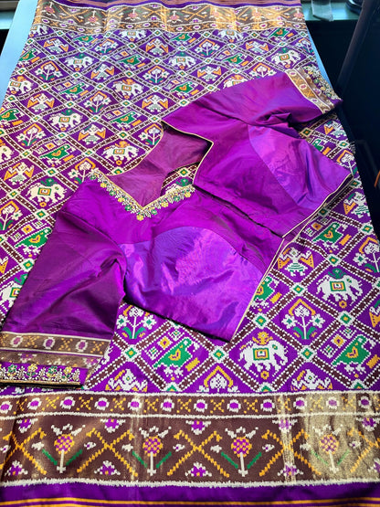Patan Patola Soft Silk Weaving Saree Purple  | Authentic Handloom Indian Wedding Festive Wear with Stitched Blouse | Party Wear | Stitched Blouse (Copy)
