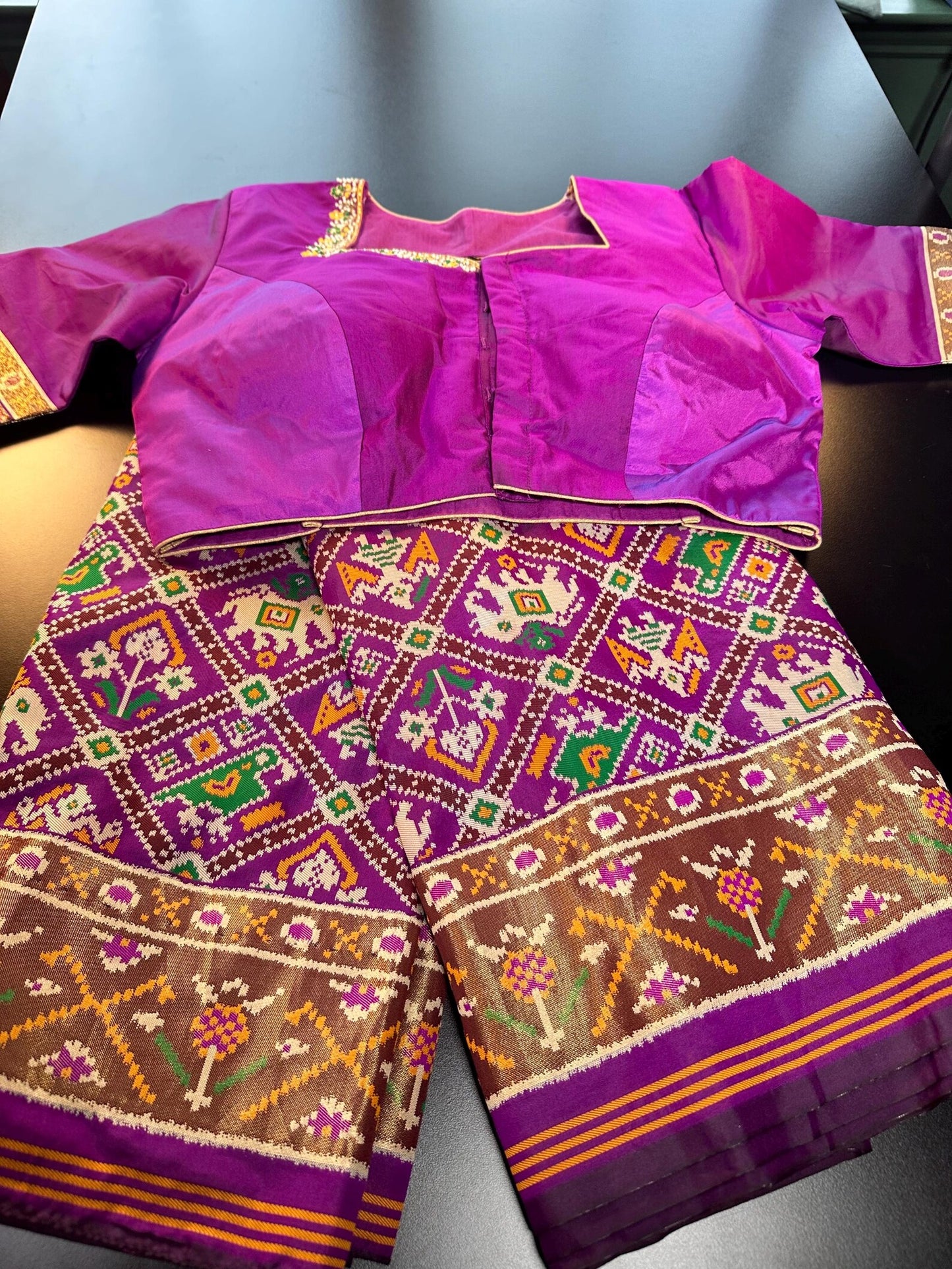 Patan Patola Soft Silk Weaving Saree Purple  | Authentic Handloom Indian Wedding Festive Wear with Stitched Blouse | Party Wear | Stitched Blouse (Copy)
