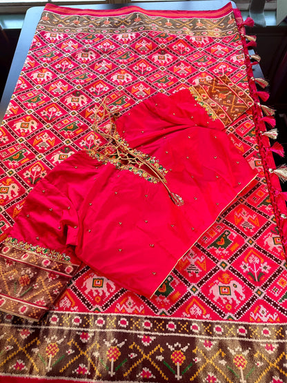 Patan Patola Soft Silk Weaving Saree Rani Pink | Authentic Handloom Indian Wedding Festive Wear with Stitched Blouse | Party Wear | Stitched Blouse