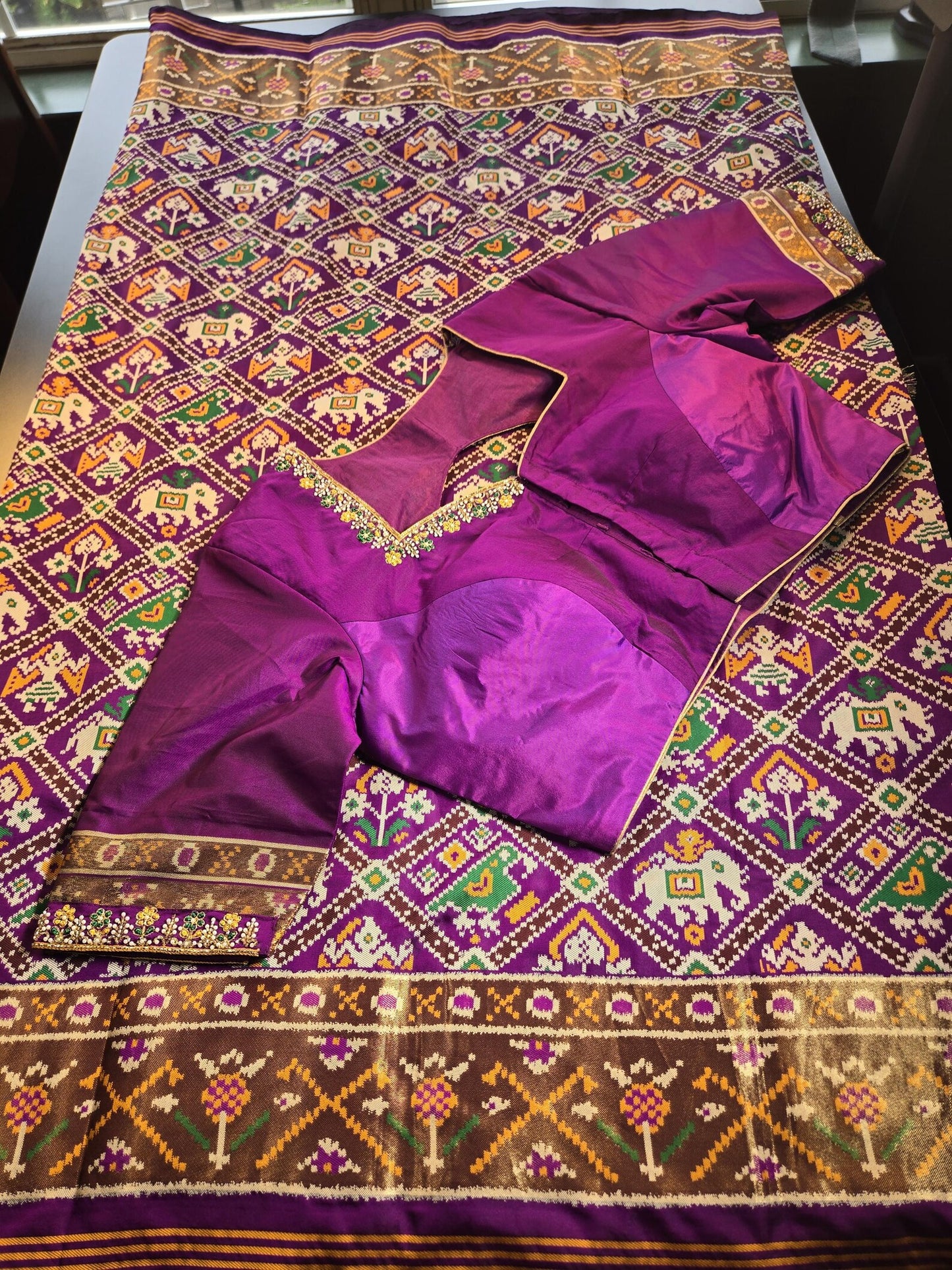 Patan Patola Soft Silk Weaving Saree Purple  | Authentic Handloom Indian Wedding Festive Wear with Stitched Blouse | Party Wear | Stitched Blouse (Copy)