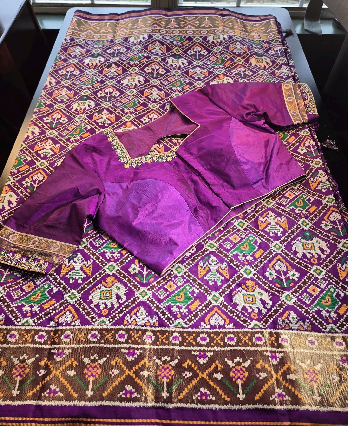 Patan Patola Soft Silk Weaving Saree Purple  | Authentic Handloom Indian Wedding Festive Wear with Stitched Blouse | Party Wear | Stitched Blouse (Copy)